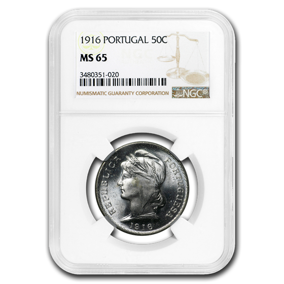 1916 Portugal Silver 50 Centavos MS-65 NGC 1916 Portugal Silver 50 Centavos MS-65 NGC